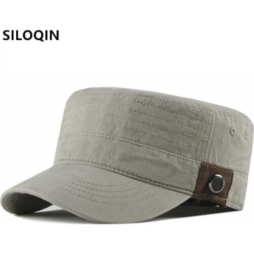 SILOQIN Snapback Cap Adult Mens Washed Cotton Army Military Hats Men Flat Cap Adjustable Size Male Bone Casual Sports Caps NEW