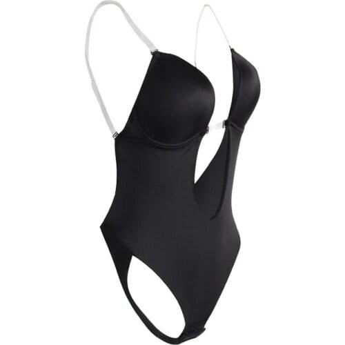 Backless Thong Bodysuit Deep U Bra Cup Woman Full Body Shaper Slips Butt Lifter Invisible Straps Sexy Body Suit For Party Dress