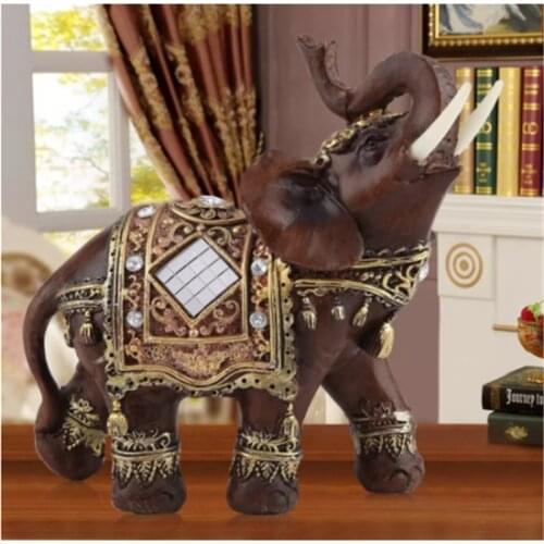 Mascot Lucky Feng Shui Wood Elephant Resin Statue Sculpture Wealth Figurine Gift Carved Natural Stone Office Home Decoration