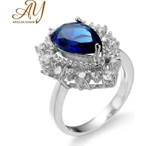 Anillos Yuzuk Authentic 925 Sterling Silver Blue Water Drop CZ Tiny Pendant Finger Rings For Women Engagement Statement Jewelry