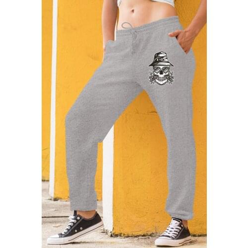 Angemiel Wear Romantic Skeleton Man Gray Women Sweatpants