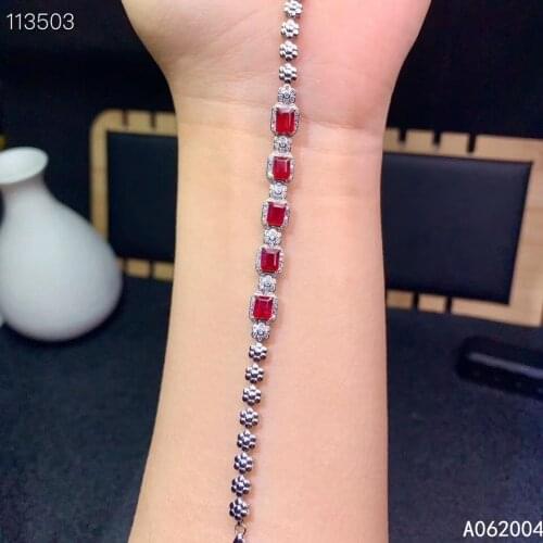 KJJEAXCMY Fine Jewelry 925 Sterling Silver inlaid gemstone ruby women hand bracelet elegant support detection
