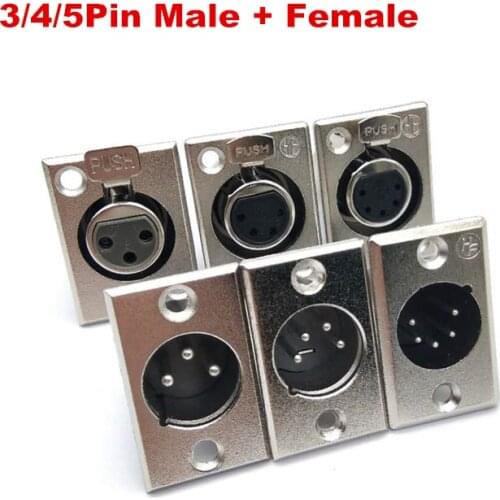 1pcs high quality 3/4/5Pin XLR Metal Housing Connector hole panel mount chassis socket Male/Female jack plug Square Shape Metal
