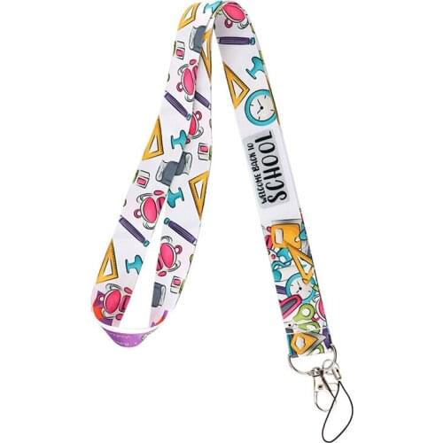 10pcs Stationery Ruler Pencil Case Neck Strap Lanyards ID badge card holder keychain Mobile Phone Strap Ribbon webbing necklace