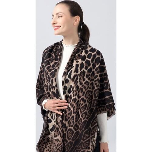 2021 winter womens large square scarf cashmere leopard print scarf cashmere shawl warm soft ladies blanket 130X130