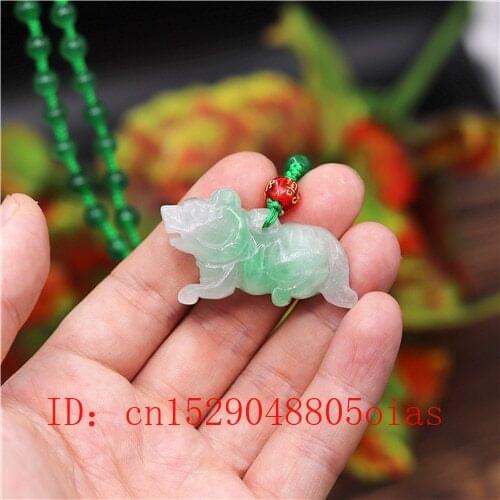 3D Carved Natural A Emerald Jade Wolf Dog Pendant Beads Necklace Charm Jadeite Jewellery Fashion Amulet Gifts for Women Men