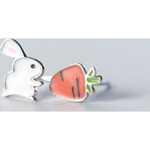 925 Sterling Silver Hypoallergenic Asymmetry Rabbit Stud Earring for Women Girl Jewelry Brincos pendientes eh1198