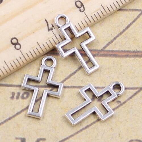 50pcs Charms Hollow Lovely Cross 17x10mm Antique Silver Color Pendants Making DIY Handmade Tibetan Finding Jewelry Bracelet