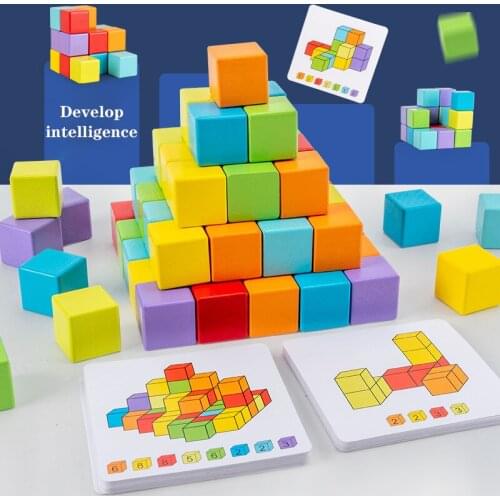 Childrens wooden color building blocks assembled baby toys 2 years old 3 large particles 6 boys and girls early education toys