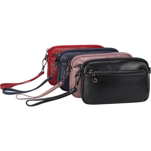 Genuine Cow Leather Black/Blue/Red 4 Colors Women Mesenger Clutch Fashion Ladies Small Shoulder Bag Girls Phone Crossbody Purse