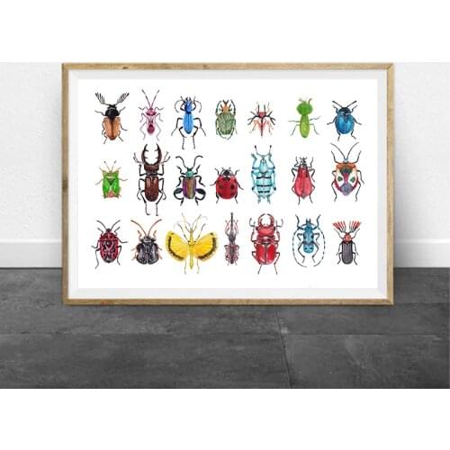 Beetles Collection Illustration Prints Nature Wall Art Poster Home Room Decor Watercolor Insect Art Canvas Painting Wall Picture