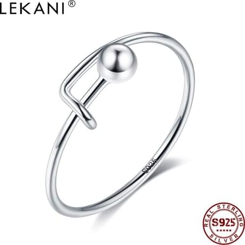 LEKANI 100% 925 Sterling Silver Adjustable Rings for Women Round Bead Minimalist Finger Ring Female Fine Silver Jewelry Gift