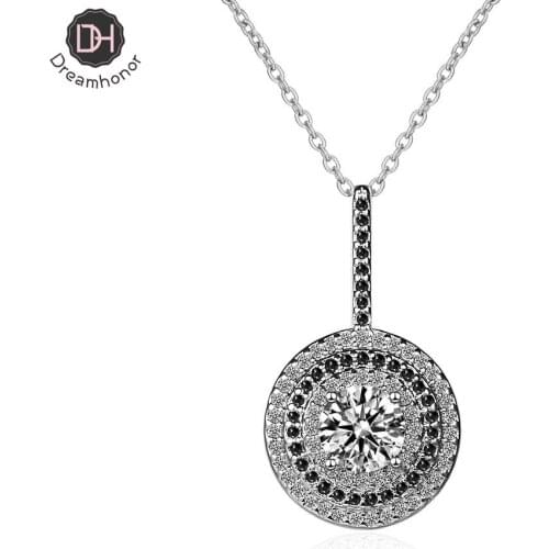 Dreamhonor 2021 Fashion 925 Sterling Silver Crystal Zirconia Circle Round Pendant Necklaces Jewelry Accessory
