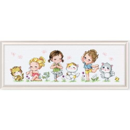 "Cat yoga" cartoon Counted cross stitch kit 14ct 11ct printed fabric embroidery DIY needlework High Quality FishXX