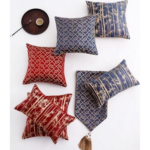 30x50/45x45cm red/ deep blue bamboo golden jacquard cushion cover vintage satin pillowcase sofa throw pillow cover backrest