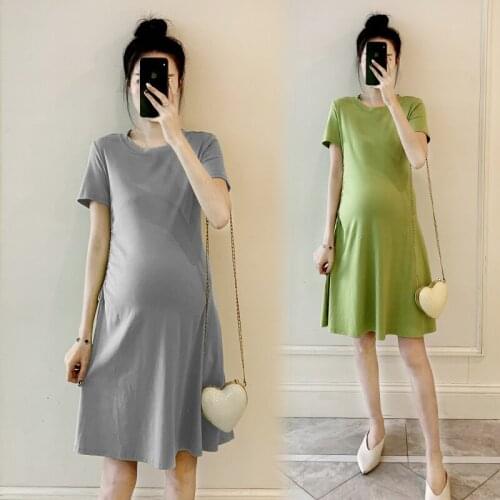 New Fashion Maternity Top Solid Maternity Dress Cotton Summer Pregnancy Dress Pregnant Clothes Big Size Dress For Pregnant Women