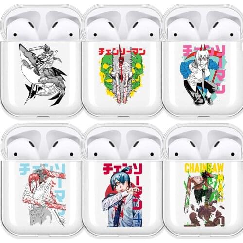 New Anime Chainsaw Man Transparent Airpods Case for Funda Airpods 2/1 Cover Power Denji Makima Aki Pochita Soft TPU Case Coque