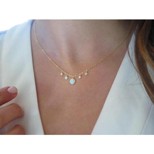 925 sterling silver geometric round cz opal drop charm Romantic Gorgeous women choker charming necklace
