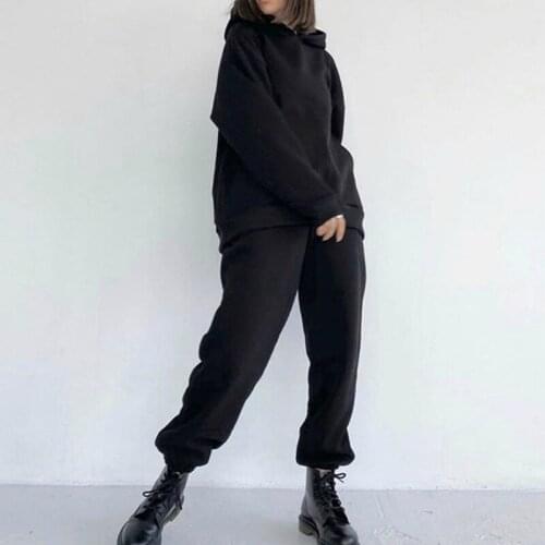 Solid pocket womens Hoodies two pieces suits loose autumn women long trousers causal long sleeve Hoodies two-piece sets 2021