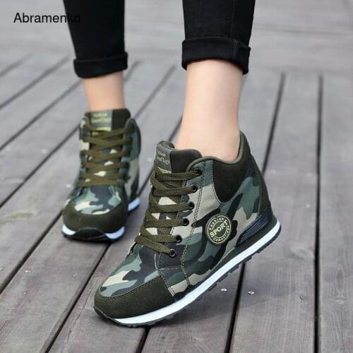 Autumn Winter Women Canvas Camouflage Shoes Thick-soled Lace-up Shoes Sneakers Light Weight Shoes For Zapatos Mujer Size 34-42