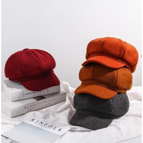 Autumn and Winter WomenS Retro Wool Pointed Beret Flat Cap British Men and Women Octagonal Hat Fashion Warm Painter Hat