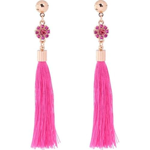 Pink & Gray Tassel line Long Pendant Earrings Unique Fringe Crystal Flower Drop Earrings for Women Fashion Jewelry