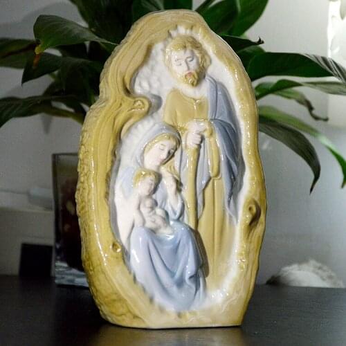 Catholic Holy Family of three ceramic art table Bedroom Decor study Catholicism figures jesus statuette crafts about 20cm high