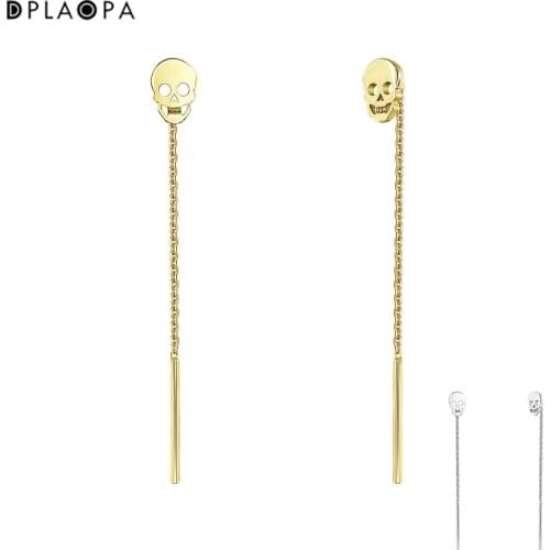 DPLAOPA 925 Sterling Silver Gold Coated Silver Skull Long Chain Earrings 2021 Wedding Party Luxury Jewelry Clip Pendiente