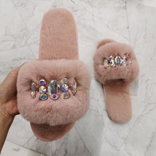 Winter Fur Slippers for Home Women Indoor Full Furry Soft Fluffy Plush Platform Flat Slippers Luxury Designer Slides House Shoes