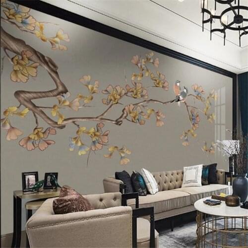 Wellyu Custom wallpaper 3d hand-painted ginkgo modern sofa TV background living room bedroom background wallpaper
