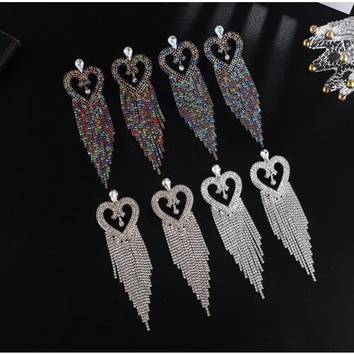 YFJEWE multicolor Rhinestone Crystal Long Tassel Wedding Earrings for Women Bridal Drop Dangling Earrings Brincos Jewelry E656
