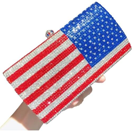Bag For Women American National Flag Women Crystal Evening Bag Metal Clutches Minaudiere Handbags and Purses Cocktail Party Bag