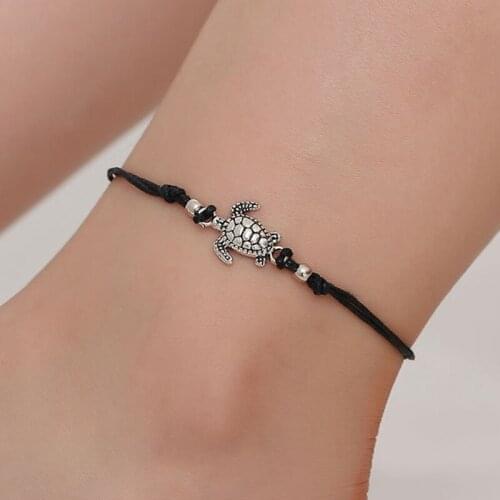 Retro Summer Beach Turtle Shaped Charm Rope String Anklets For Women Ankle Bracelet Sandals On The Leg Chain Foot Jewelry