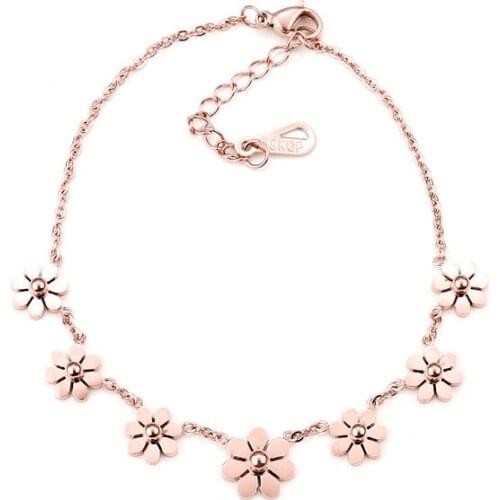 Rose gold color stainless steel daisy flower bracelet femme, fashion bracelets bangles jewelry brazaletes pulseras joyeria