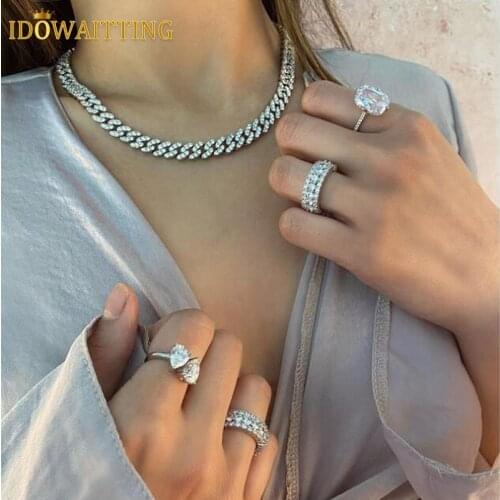 2021 New Iced Out Bling 10MM Width Rose Gold Pinky White CZ Miami Cuban Link Chain Choker Necklace For Women Hip Hop Jewelry