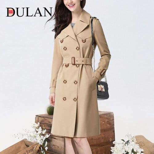 High End 2021 New Spring Dress Medium Length Cotton Windbreaker Womens Lace Up British Fashion Slim Fit Double Breasted Skirt