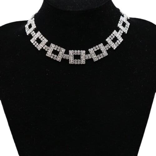 Womens necklace fashion versatile square flash diamond necklace choker clavicle chain temperament neck chain lady jewelry