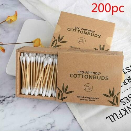 200Pcs/Box Double Head Disposable Makeup Cotton Swab Soft Cotton Buds For Medical Wood Sticks Nose Ears Cleaning Tools Cotonete