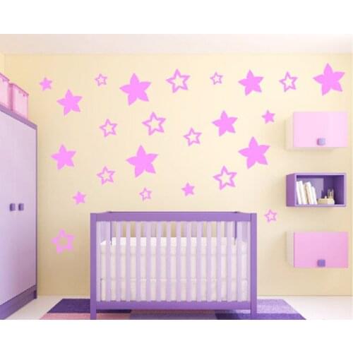 24 Piece Star Flower Kids Room Vinyl Wall Decal Set, Modern Playful Girls Bedroom Home Decor Vinyl Murals Wall Stickers A924