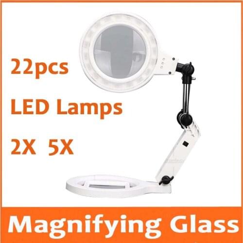 2X 5X 22pcs LED Lamps Desktop LED Illuminated Magnifier Table Lamp Magnifying Glass for Mobile Phone Circuit Board Repair