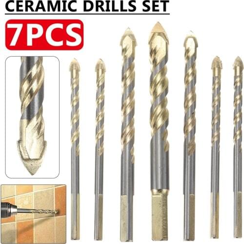 7pcs 6/8/10/12mm Triangle Twist Drill Bit Multi Threaded Alloy Wall Tile Concrete Drill Glass Electric Hand Drill Bits Set