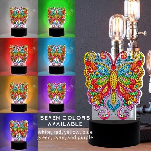 7 Colorful DIY Diamond Painting LED Lamp Special Shaped Diamond Mosaic Cross Stitch Embroidery Butterfly Rhinestone Home Decor