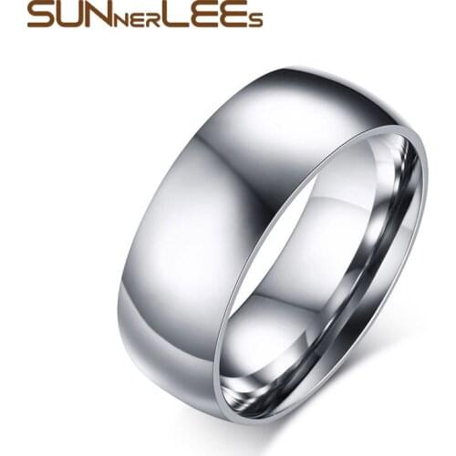 8mm SUNNERLEES Fashion Jewelry Titanium Stainless Steel Rings Silver Color Gold Plated Simple Design Smooth Ring Women Men R-012