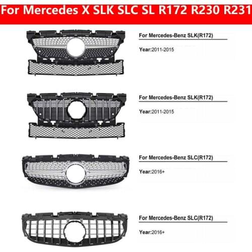 ABS Hood Bumper For Mercedes-Benz X SLK SLC SL S-Coupe R172 R230 R231 W217 C217 Diamond GT Front Grill Car Styling Middle Grille