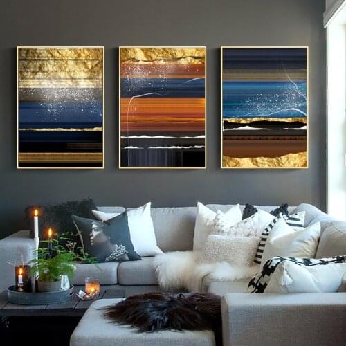 Abstract Canvas Print Paintings Gold Blue Red Mixing Wall Art Picture Canvas Painting Contemporary Home Decoration Poster