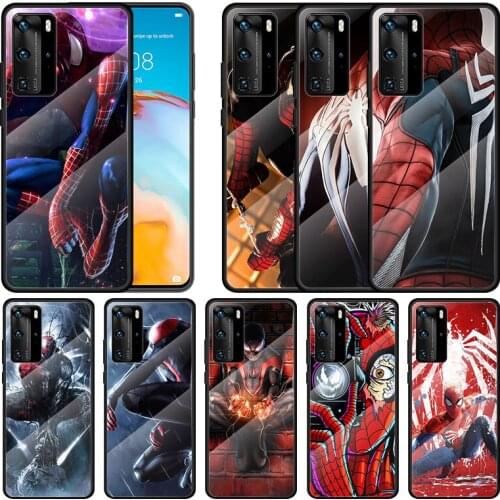 Tempered Glass Cover Marvel Spider-Man Super Hero For Huawei P40 P30 P20 P10 Pro Plus Lite 5G 2019 Phone Case