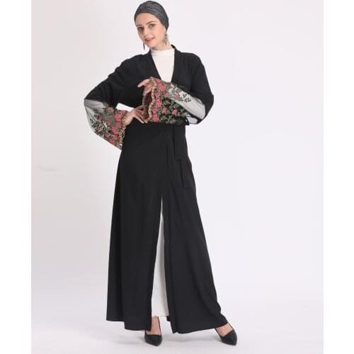 Black Abaya Kimono Cardigan Muslim Dress Embroidery Lace Turkish Kaftan Dubai Caftan Islamic Clothing Ramadan Hijab Djellaba