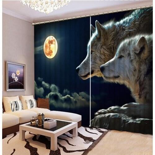 Decorative Curtains moon wolf Photo Curtains For Kitchen3d Printing Curtains Living Room Bedroom