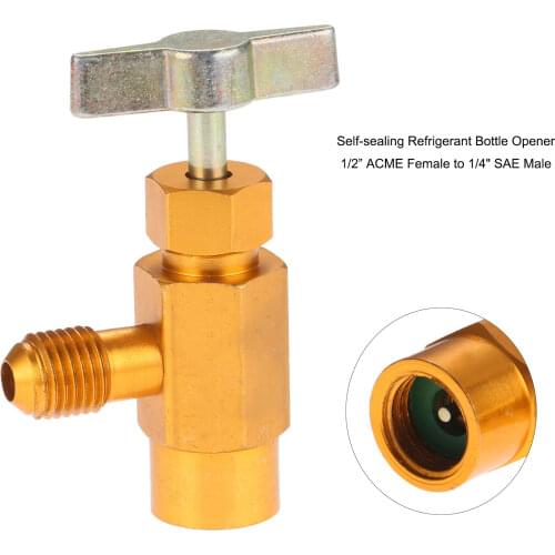 R-134A AC Refrigerant Can Bottle Tap Opener Valve Tool For Self-Sealing Valve Cans 1/4 SAE Thread Adapter 1/2" ACME Female