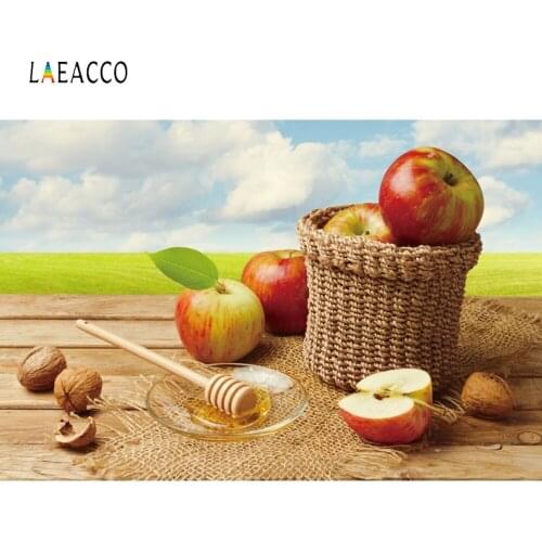 Laeacco Rosh Hashanah Photography Backgrounds Blue Sky White Clouds Apples Honey Basket Photo Backdrops Hanukkah Photozone Props